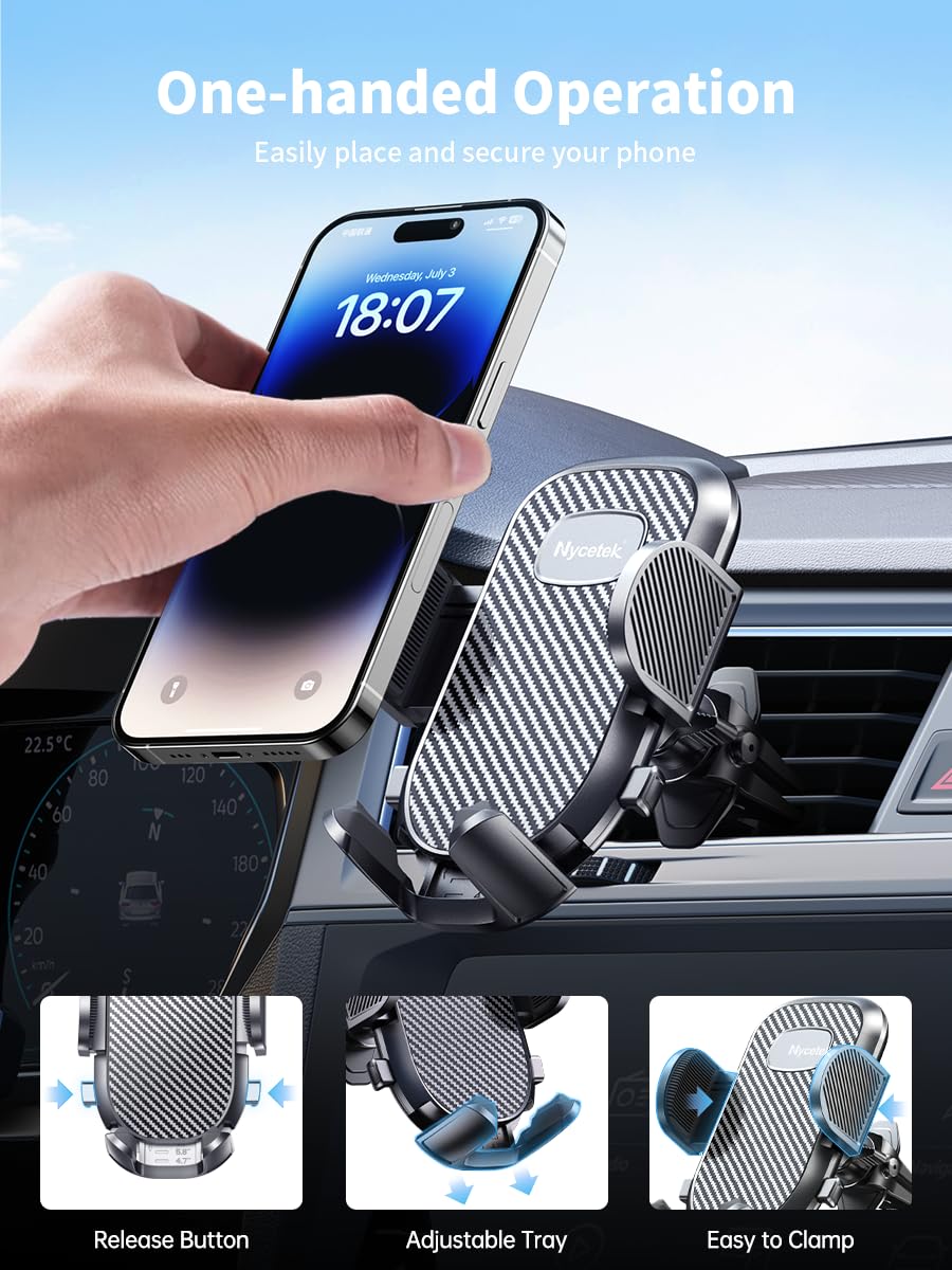 Soporte de teléfono para ventilación de coche mejorado 2025 [clip de grado militar] rotación de 360°, soporte universal para teléfono celular compatible con iPhone 16, 15, 14, 13 Pro Max