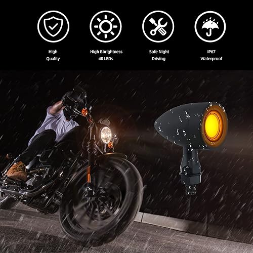 Miniatura 3 de Luces traseras LED para motocicleta, paquete de 2 unidades, bala retro, 40 LED, luz de freno roja ámbar, intermitentes universales para Harley