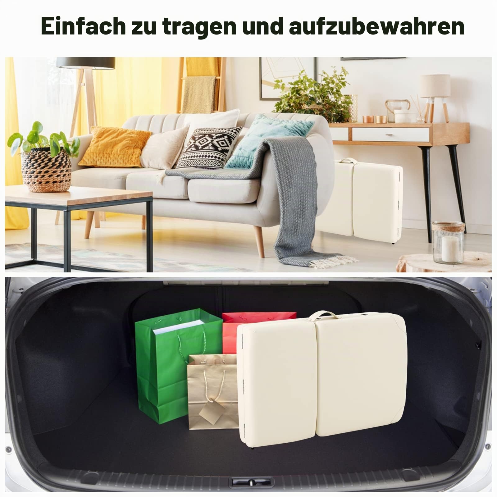Panana Tragbare Massageliege Klappbar 3 Zonen Höhenverstellbarer Massagetisch mit Kopfstütze & Armlehnen Massagebank Aluminium Tattoo-Tisch (Beige)