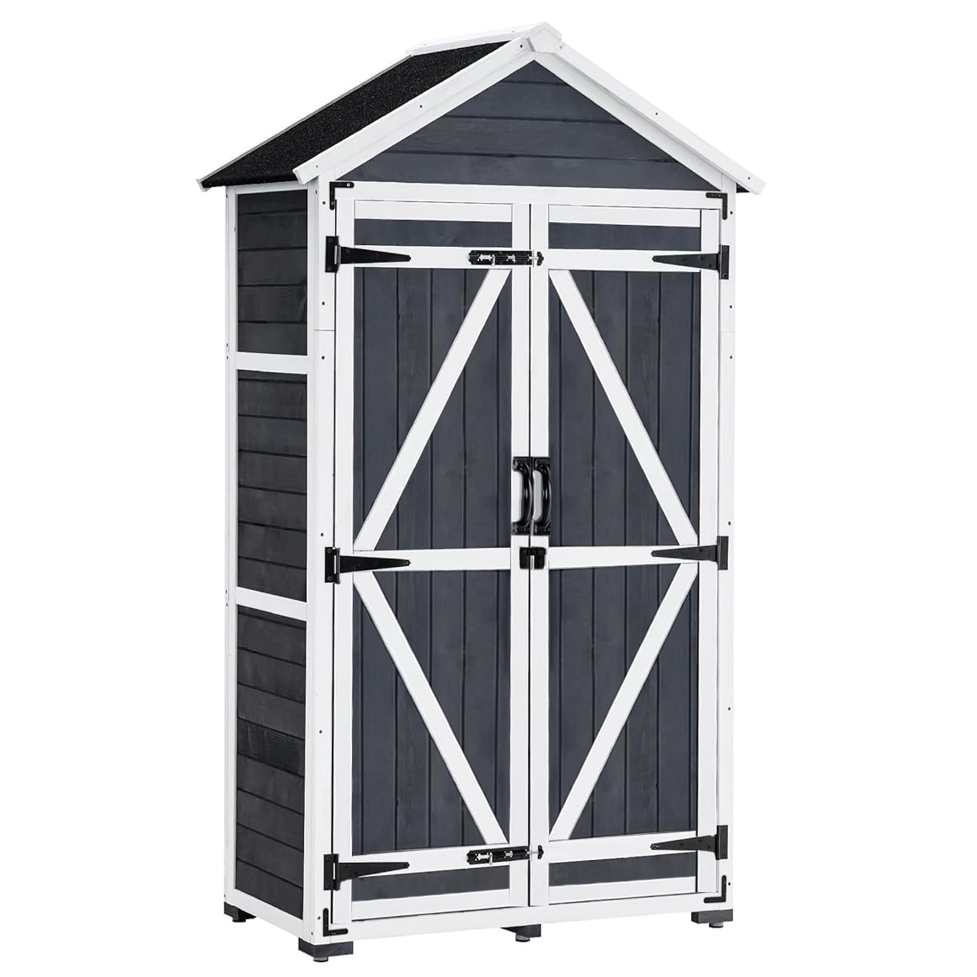 M MCombo Gartenschrank Geräteschuppen Werkzeugschrank Outdoor-Schrank Gartenbox mit Satteldach aus Holz wasserfest, Grau/Natur, 48 X 90 X 178 cm