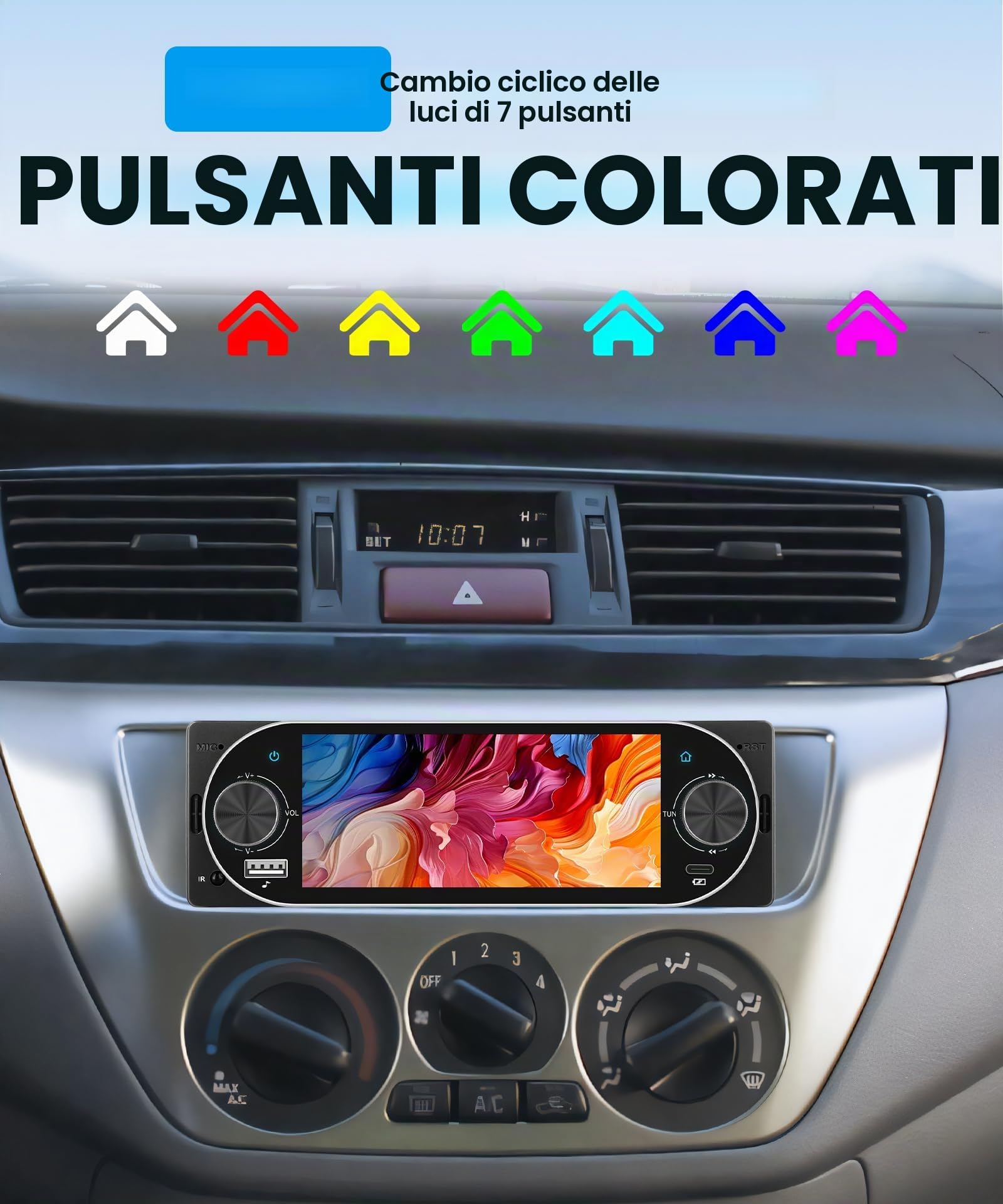 Rimoody Autoradio 1 Din con Wireless Carplay Android Auto iOS/Android Mirror Link, 5.1 Pollici Touchscreen Autoradio con Bluetooth 5.2 FM Radio USB/AUX/EQ Comandi al Volante Telecamera Posteriore