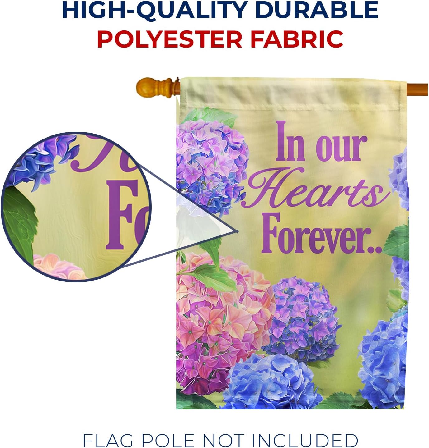 America Forever House Flag - In Our Hearts Forever, Cemetery Memorial Religious Bereavement Double Sided 28" x 40" Decor, Seasonal Yard Outdoor Decorative