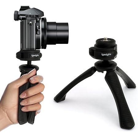 iGadgitz PT310 Mini Lightweight Table Top Stand Tripod and Grip Stabilizer Compatible with Digital Camera, DSLR, Video Camera & Camcorder - Black