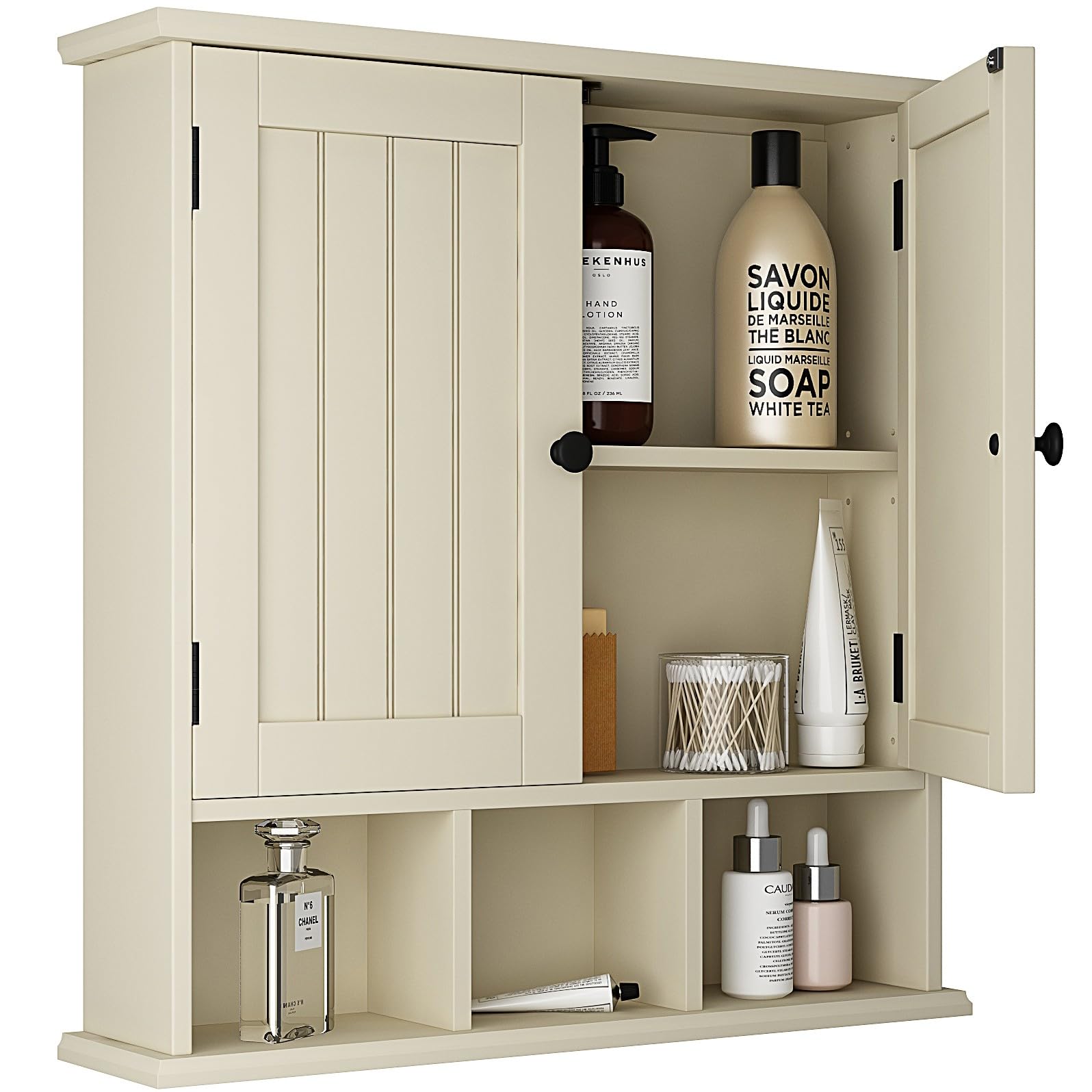 ChooChoo Bathroom Cabinet Wall Mounted 2-Door with 3 Open Shelves? Wooden Medicine Cabinets with Adjustable Shelf?Space Saver Storage Cabinets Over The Toilet for Bathroom&Living Room,Yellow