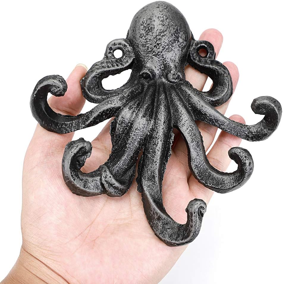 Sumnacon 6 Inch Cast Iron Octopus Decorative Coat Hook - Wall Mounted Nautical Hand Towel Rack Holder with Screws, Rustic Metal Clothing Hanger for Bedroom/Bathroom/Kitchen/Balcony, Silver - Image 5