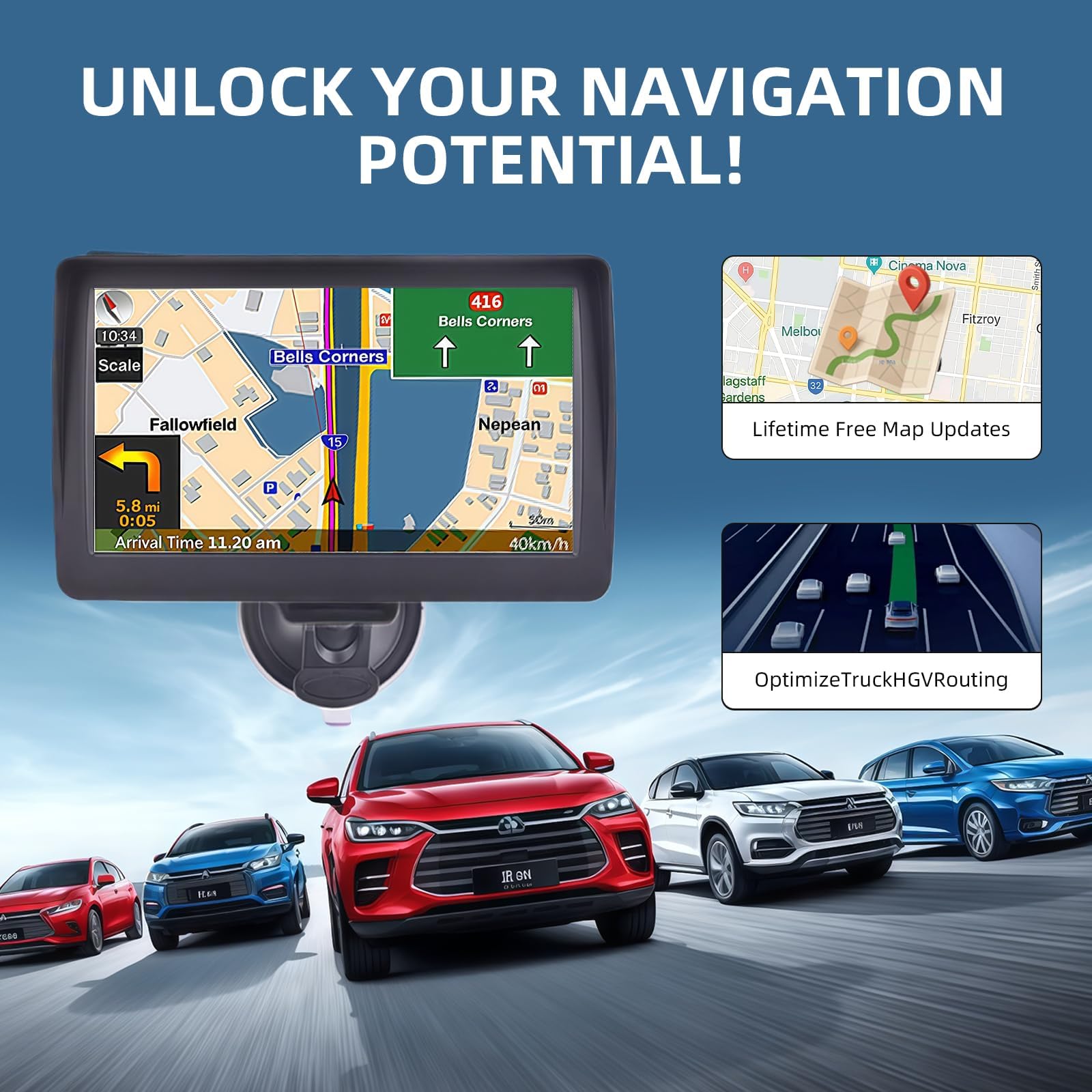 IGEAIIE 7 Inch Sat Nav for Car, HGV Truck, HD GPS Navigation System with UK & Europe Maps 2026, Lifetime Free Updates, Support Postcode Search, Voice Guidance, Speed Camera Alerts, and POI — view 5