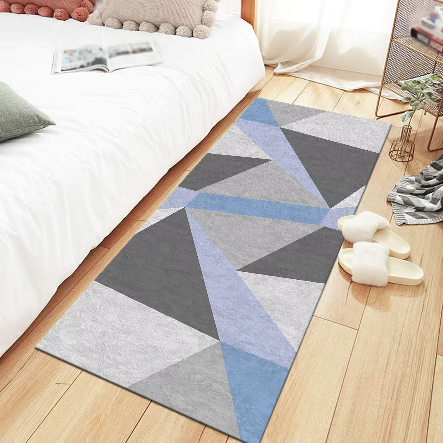 Abstrakcyjny dywan 80 x 180 cm – długi chodnik do korytarza, mata kuchenna do zlewu, dywan do wewnątrz, wejścia, szary, niebieski, czarny, idealny do przedpokoju, sypialni, salonu i wystroju kuchni.