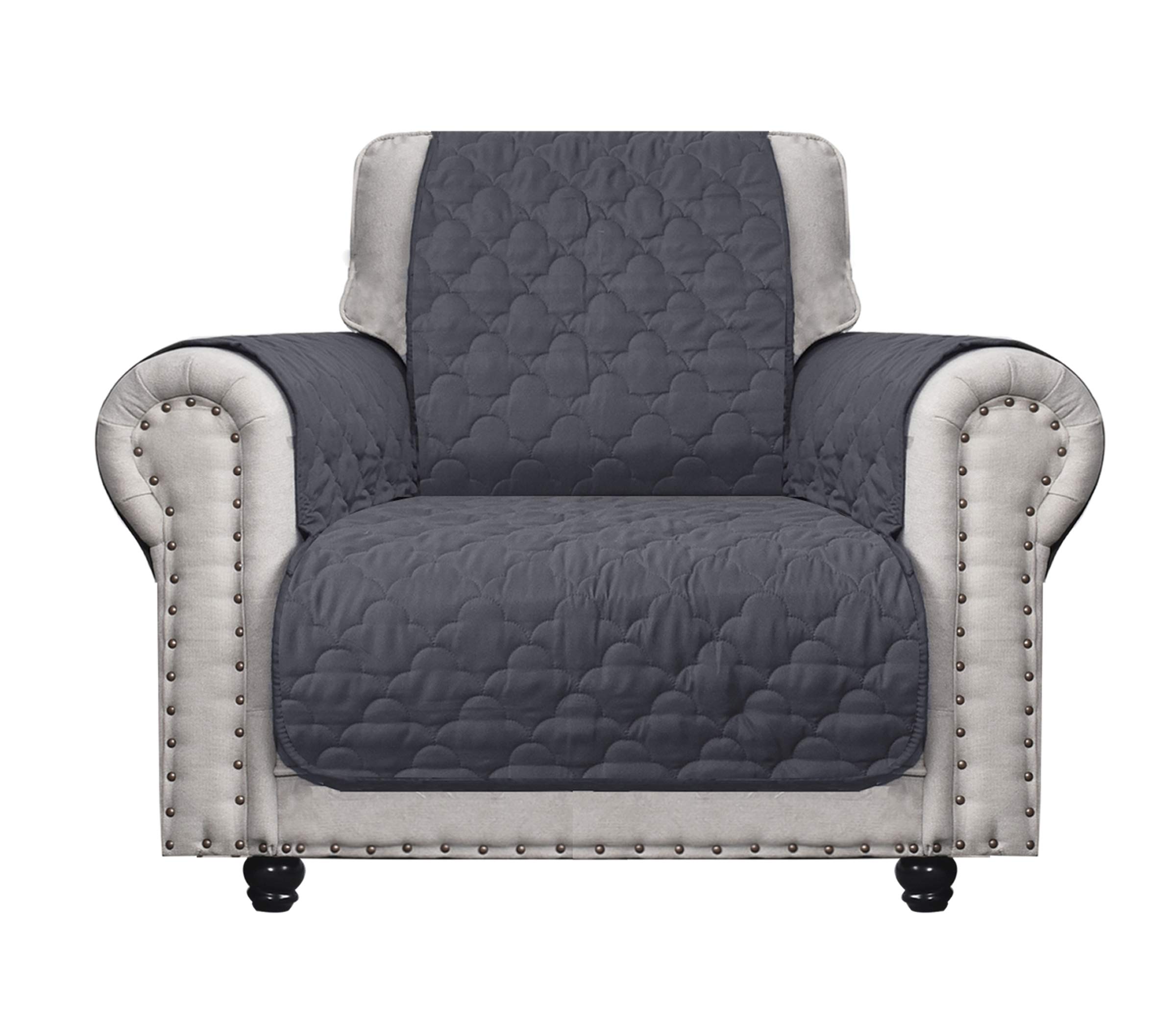 CHHKON 100% Waterproof Sofa Cover with Side Pockets Quilted Furniture Protector Sofa Slipcover for Children, Pets for Leather Couch (Dark Grey, 23'')