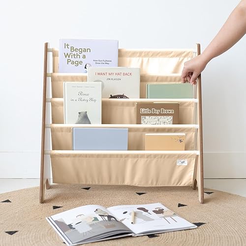 Miniatura 60 de 3 Sprouts Estantería de tela reciclada para niños, organizador de libros de 4 niveles, estantería de madera para guardería, sala de juegos, aula,
