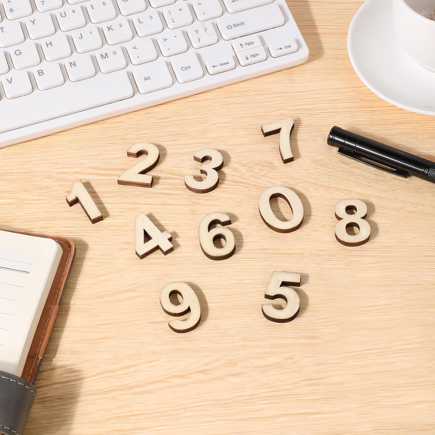 60 Pcs Wood Numbers for Crafts 1.2 Inch Mixed Wooden Numbers Unfinished Wood Sticker Small Wooden House Number for DIY Crafts 0 to 9, Totally 6 Sets