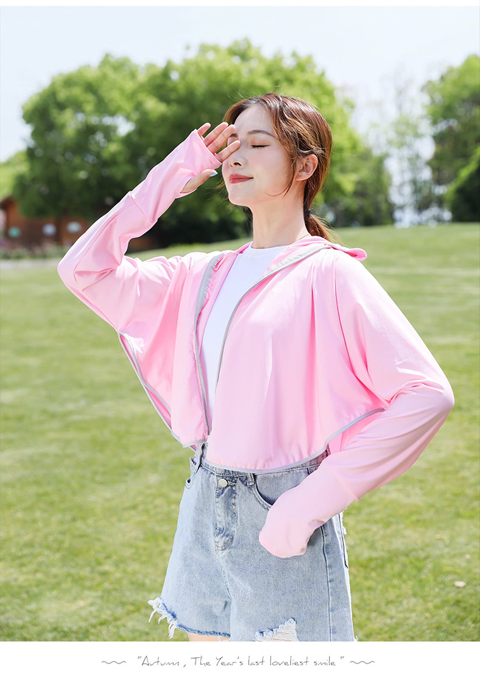Women Sun Protection Clothing Long Sleeve Hooded Breathable UPF 50+ UV Sun Protection Shawl Cape Driving or Beach (Pink)
