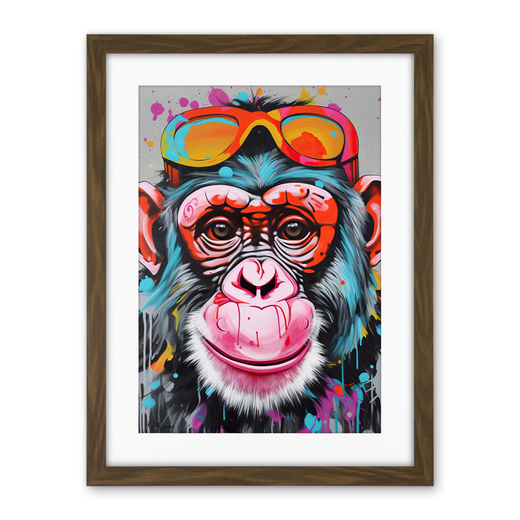 Artery8 Chimpanzee Monkey With Sunglasses Graffiti Pop Art Artwork Framed Wall Art Print 18X24 Inch