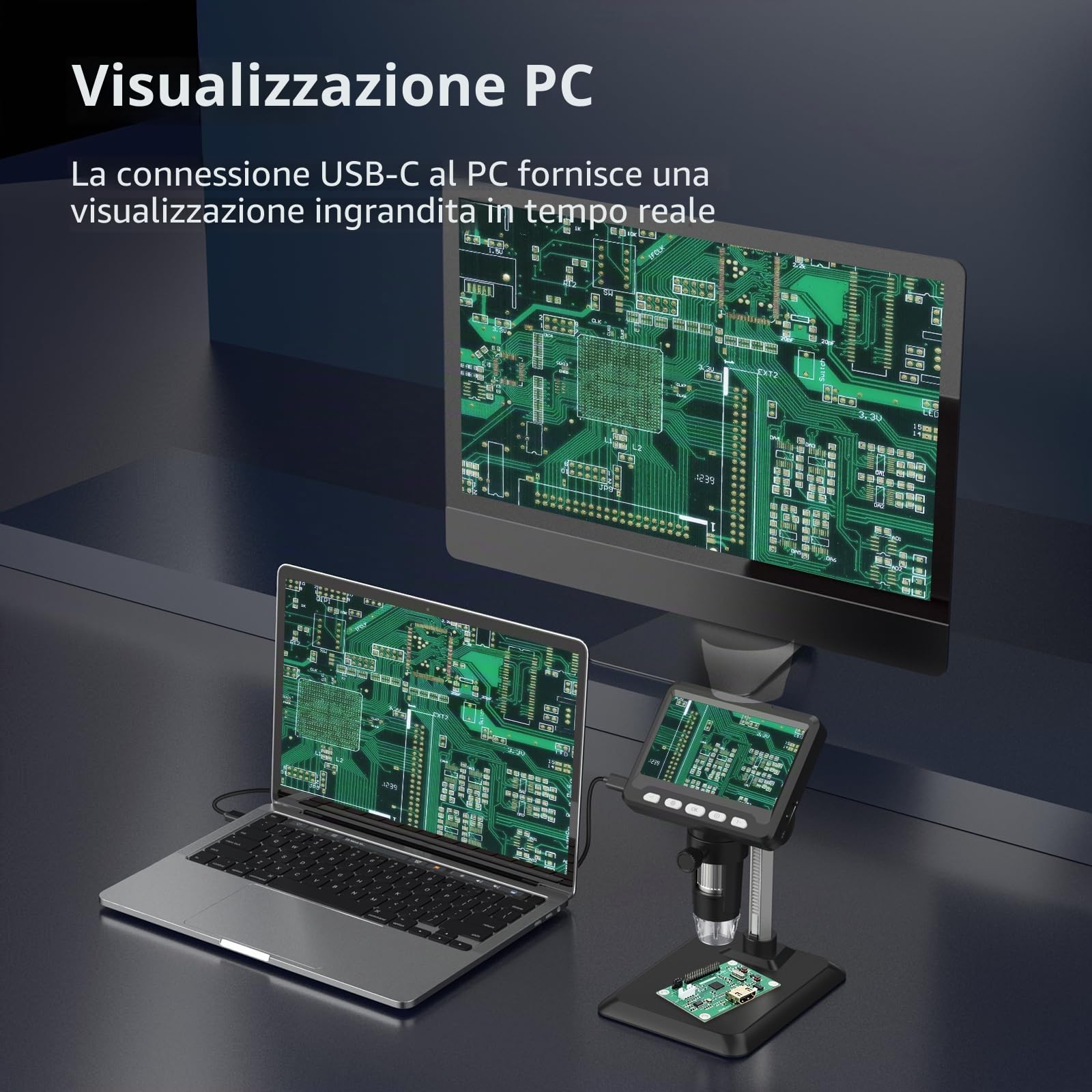 Ashfly Microscopio Digitale, 4,3'' IPS Microscopio 50-500X per adulti, Microscopio Electronico con 8 LED Regolabili, Vista PC, Compatibile Windows/MacOS