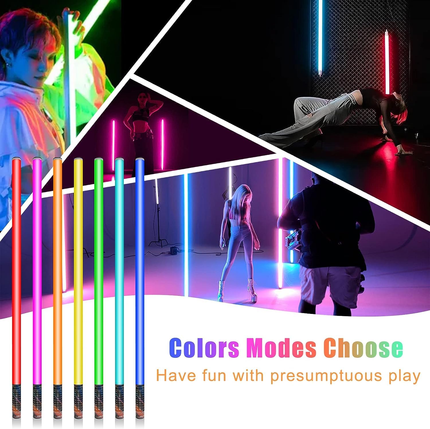 LUXCEO 4 Stück 120cm LED Video Lichtstab Mood1 Mit ausziehbarem Stativ,LED Handheld Fotografie Lichtdimmbar und Speicher,Eingebauter Akku,RGB-Fotolampe für YouTube,Spiel-Streaming,bar,Foto-Beleuchtung