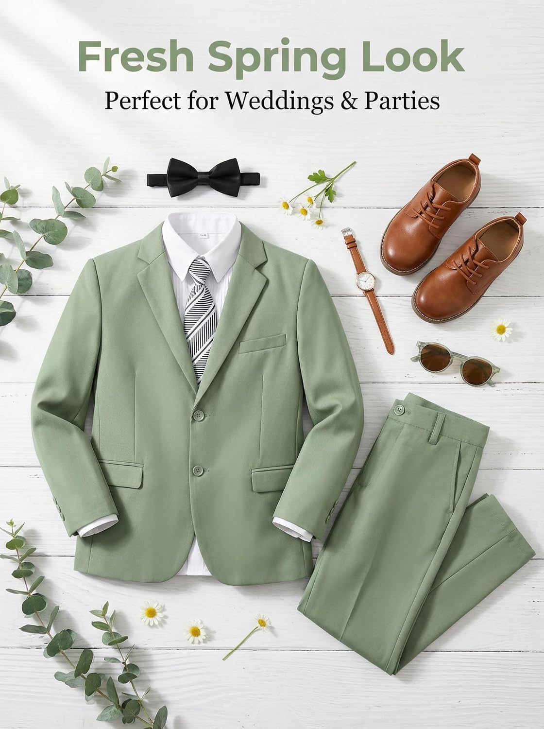 JPF Boys Formal Suits Slim Fit 5 Piece Kids Suit Jacket Pants Set with Dress Shirt and Tie for Wedding Prom