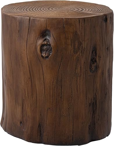 Mesa auxiliar de tocón de árbol SUNBURY, mesa auxiliar de jardín y taburete de hormigón, soporte para plantas de tocón de árbol marrón para jardín,