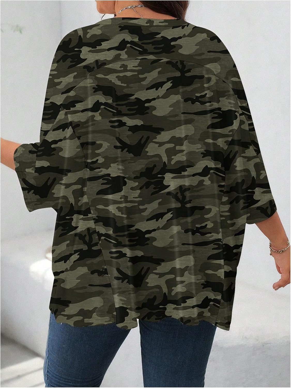 SOLY HUX Women's Plus Size Camo T Shirt Crewneck 3/4 Sleeve Oversized Tees Casual Summer Tops - Image 2