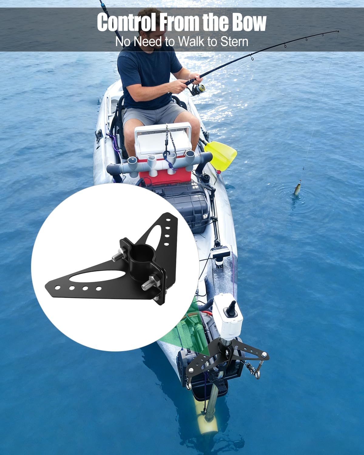 Steering Triangle Kit Compatible with Newport NK-180S Brushless Kayak Trolling Motors, Stainless Steel Steering Holder with with Handles and Kayak Pad Eye, Easy Installation (Steering Triangle Kit)
