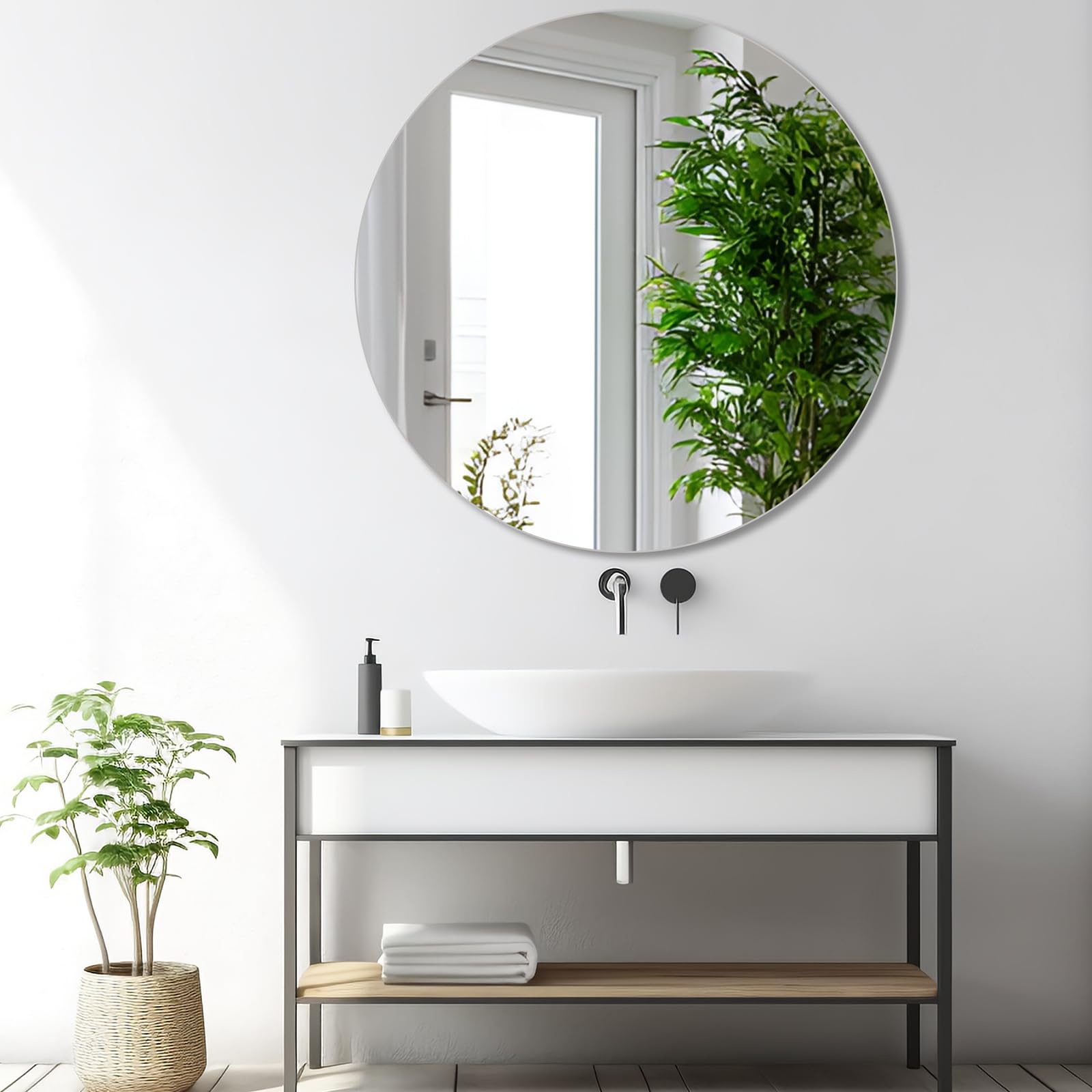 TSKDKIT - Grande specchio da parete rotondo adesivo HD - 50 cm - Specchio da parete decorativo senza cornice - Per toilette degli ospiti, bagno, guardaroba, soggiorno, ecc