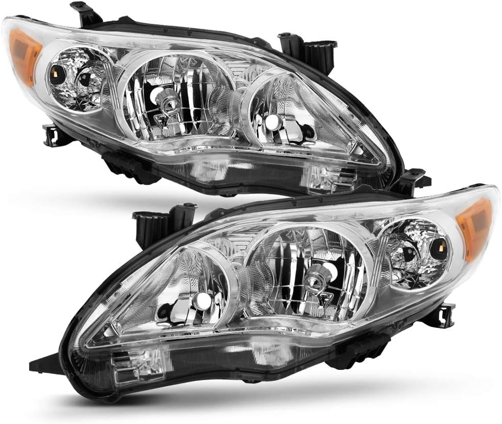 ACANII - For 2011 2012 2013 Toyota Corolla Chrome Housing Headlights Headlamps Assembly Replacement Driver & Passenger