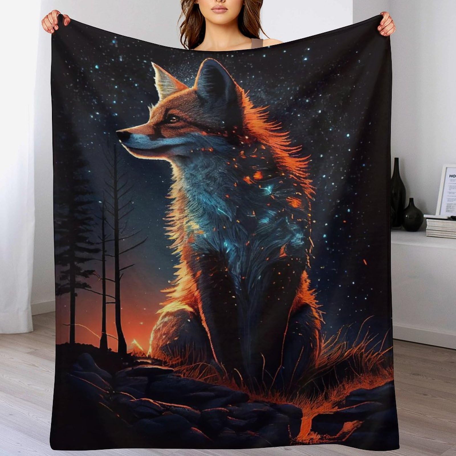Couverture flannel renard douce pour stopper le froid hivernal sur le canapé