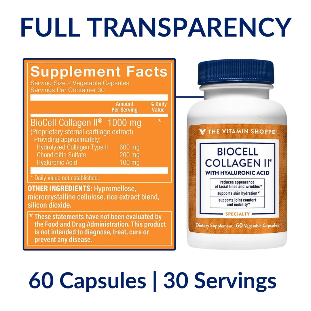 The Vitamin Shoppe Collagen Type II 1000MG - Joint Health, Cartilage Support & Flexibility, with Hyaluronic Acid (60 Vegetable Capsules) — Amazon image 8
