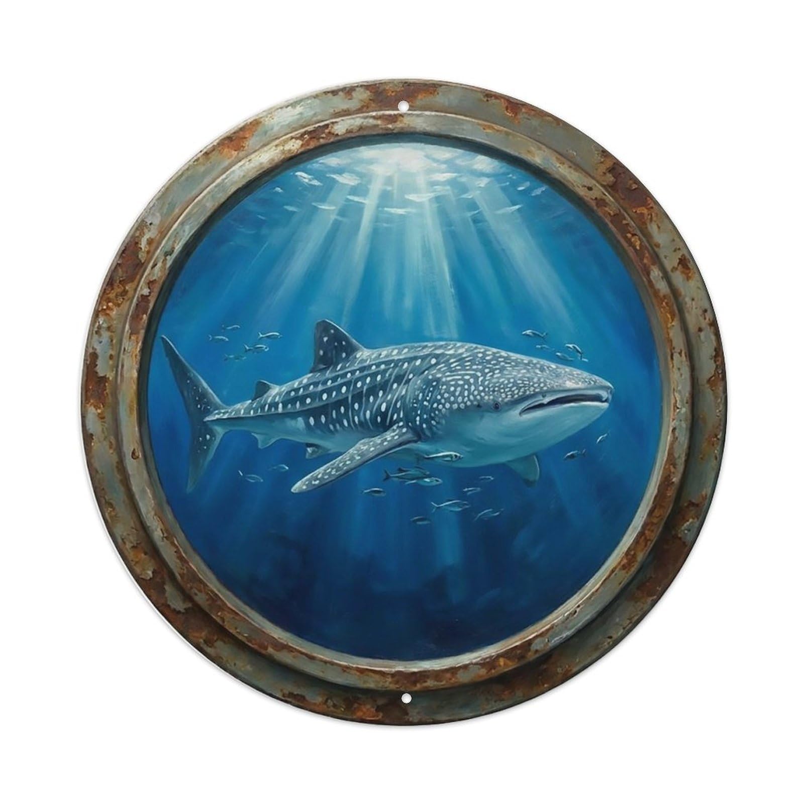 Vintage Porthole Whale Shark Gentle Ship Window Undersea Deep Sea Metal Tin Sign