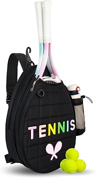 NZNDB Tennis Bags for Women Girl, Tennis Sling Crossbody Backpack, Water Resistant Tennis Bag for Pickleball, Tennis, Racketball