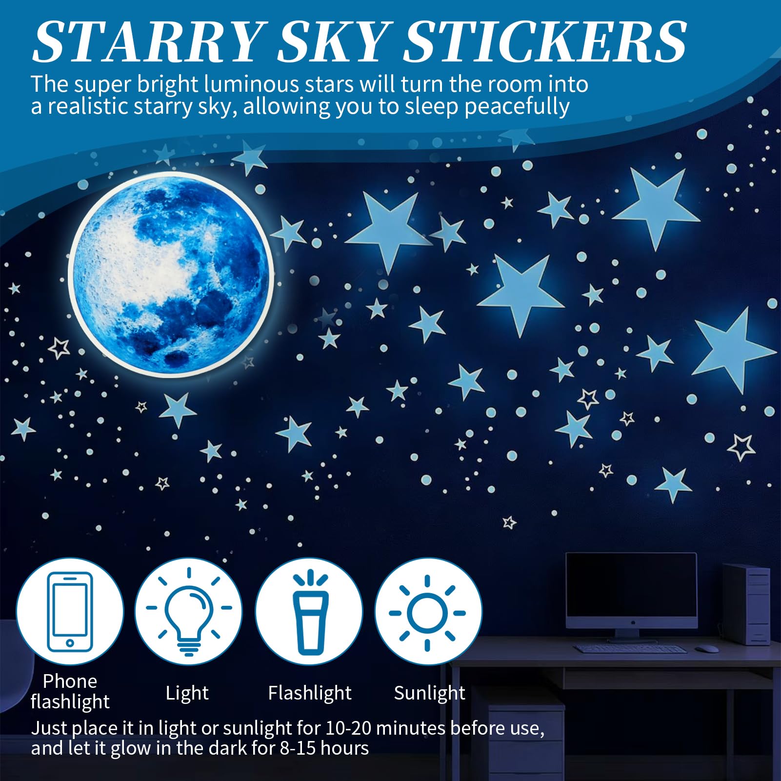 Estrellas Fluorescentes Autoadhesivas Que Brillan En Oscuridad 1086 Pcs Para Decoración De Pared Techo Sala Estar Dormitorio