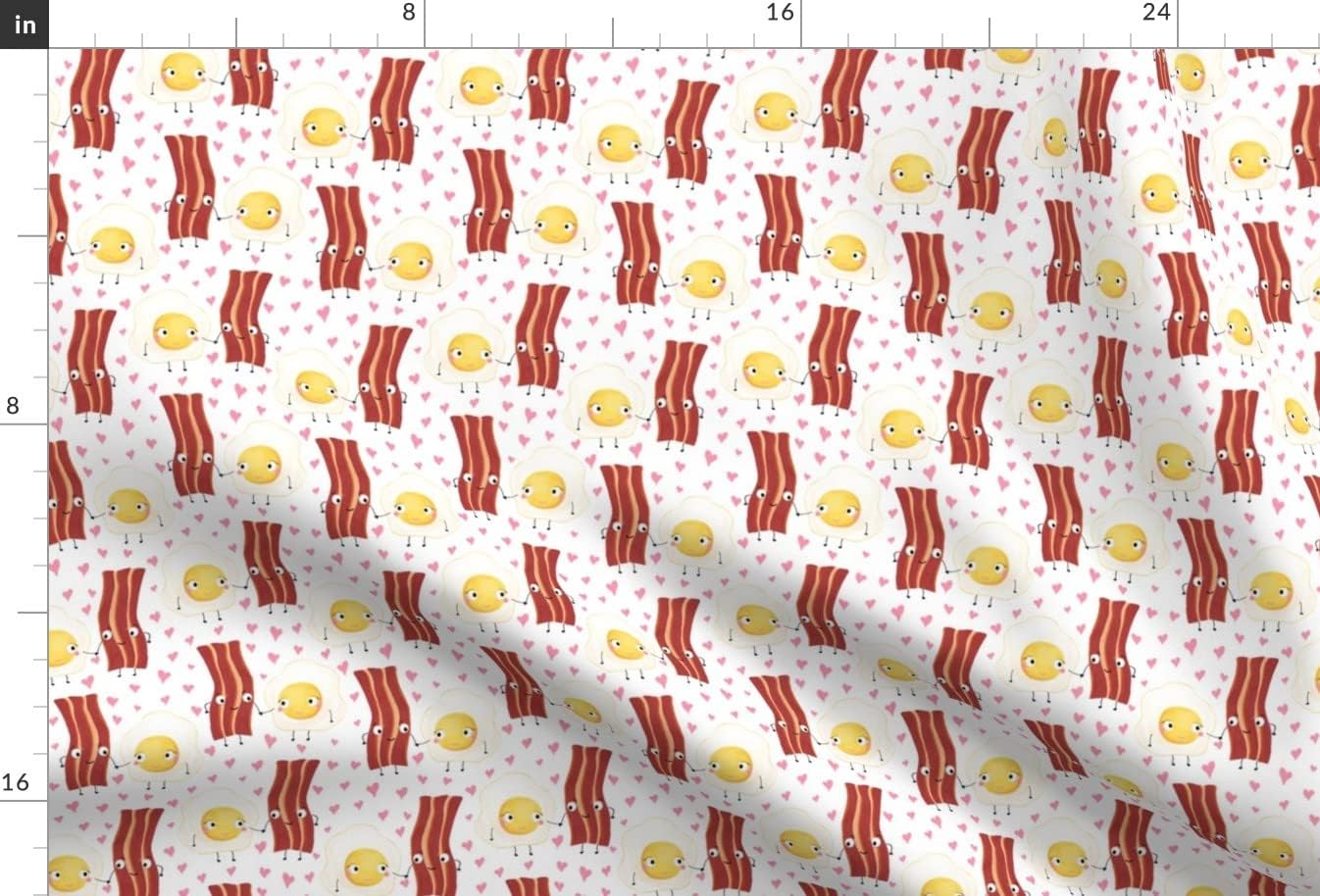 Spoonflower Fabric - Bacon Egg Funny Food Novelty Print White Smaller Scale Valentine Faces Printed on Upholstery Velvet Fabric Fat Quarter - Upholstery Home Decor Bottomweight Apparel