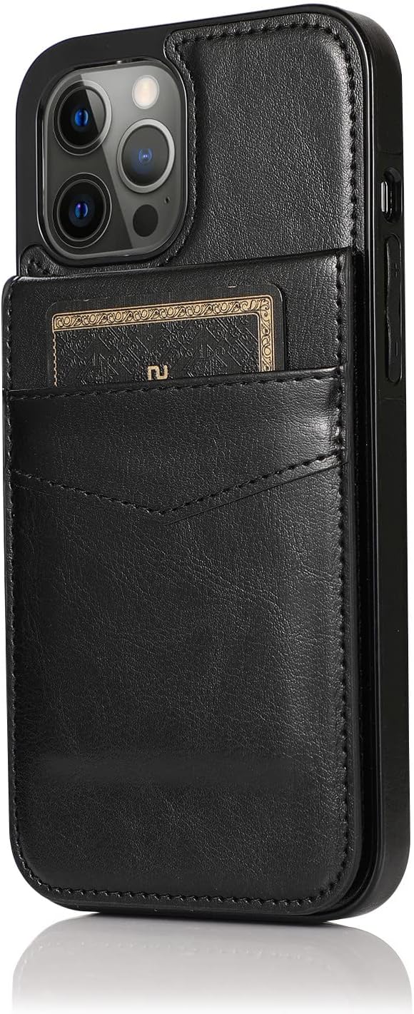 SZHAIYU Flip PU Leather Phone Case Compatible with iPhone 14 Pro Case with Credit Card Holder 6.1'' Kickstand Protective Cover (Black,IP 14 Pro)