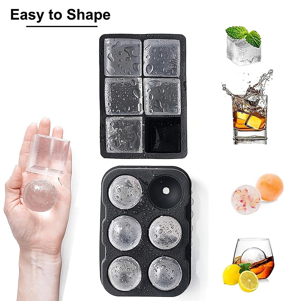 Eiswürfelformen, 2 Stück, große Eiswürfelformen, große Eiswürfel leicht zu entfernen, große Eiswürfelform für Gefrierschrank, 6 Gitter große Eiswürfelform für Cocktail und Whiskey, große Eiswürfelform