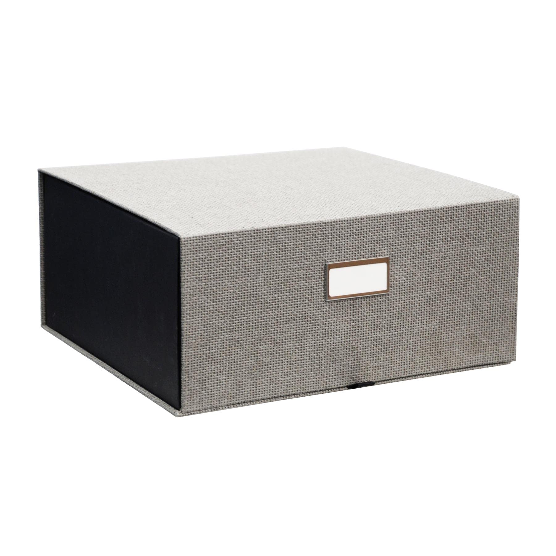 simpahome Home Office Storage Box File Organiser - GREY Jute Styling - Name Plate, Magnetic Secure Lid - 15cm (H) x 32.5cm (W) x 30cm (D)