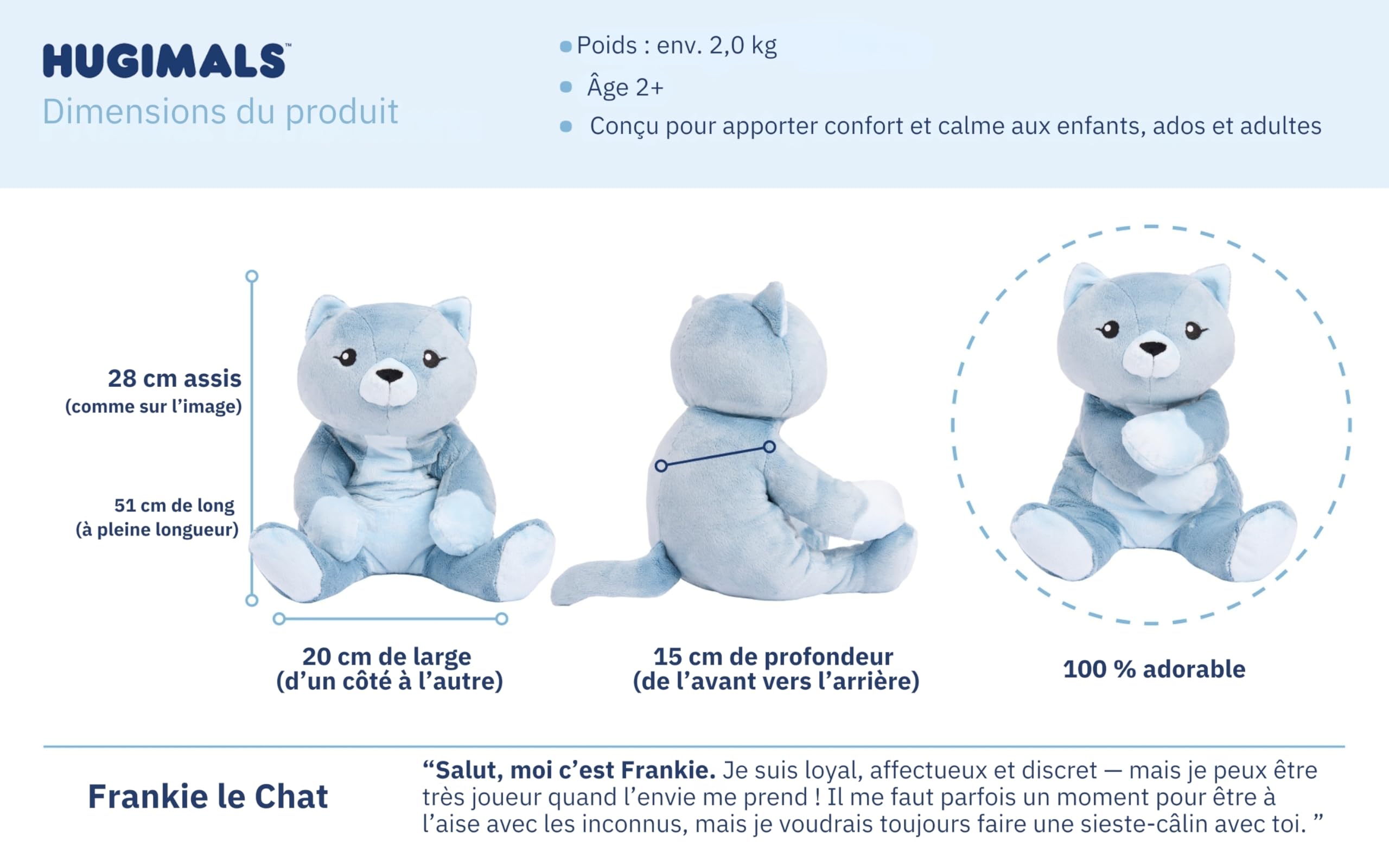 HUGIMALS Peluche lestée pour Adulte, sensorielle et apaisante, 2 kg