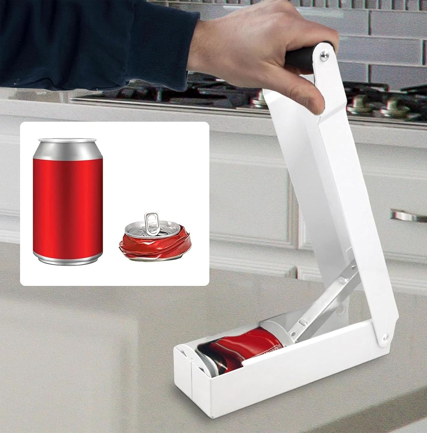 ERICAT Aluminum Can Smasher, 16OZ Wall Mounted Can Smasher, Metal Can Crusher with Anti-Slip Handle, 2.5 Liter Tanker and Effortless Crushing, Space and Time Saver, Ideal for The Environment