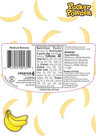 Pucker Powder Sweet Banana,Party Favors - Weddings - Receptions - Bridal and Baby Showers - Birthdays - Toppings - Decorations, 9.5oz: - 1 Ct