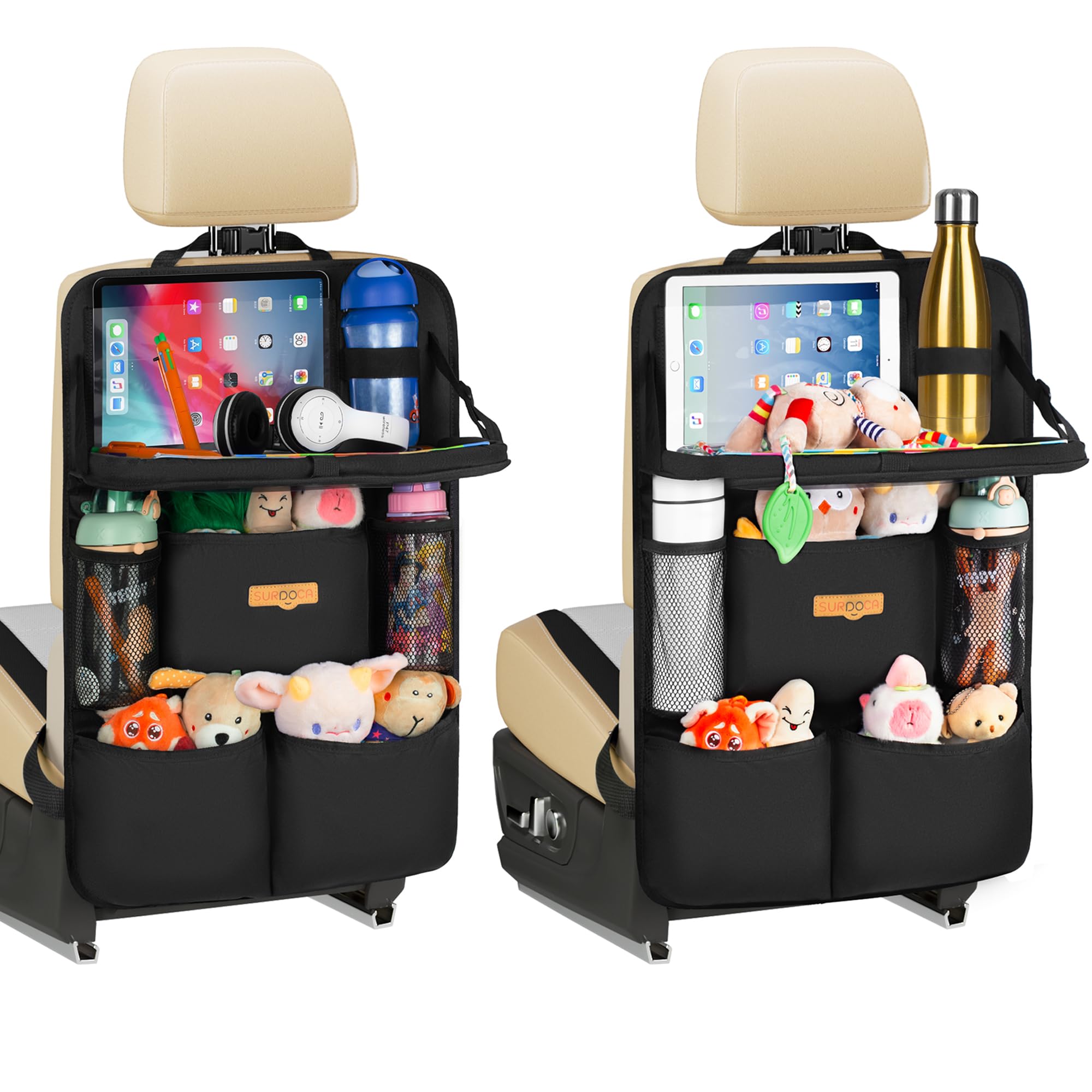 SURDOCA Auto Organizer Kinder mit Klapptisch – Rücksitz Organizer mit Touchscreen-Tabletfach, Wasserdichter Rückenlehnenschutz, passt in die meisten Fahrzeuge