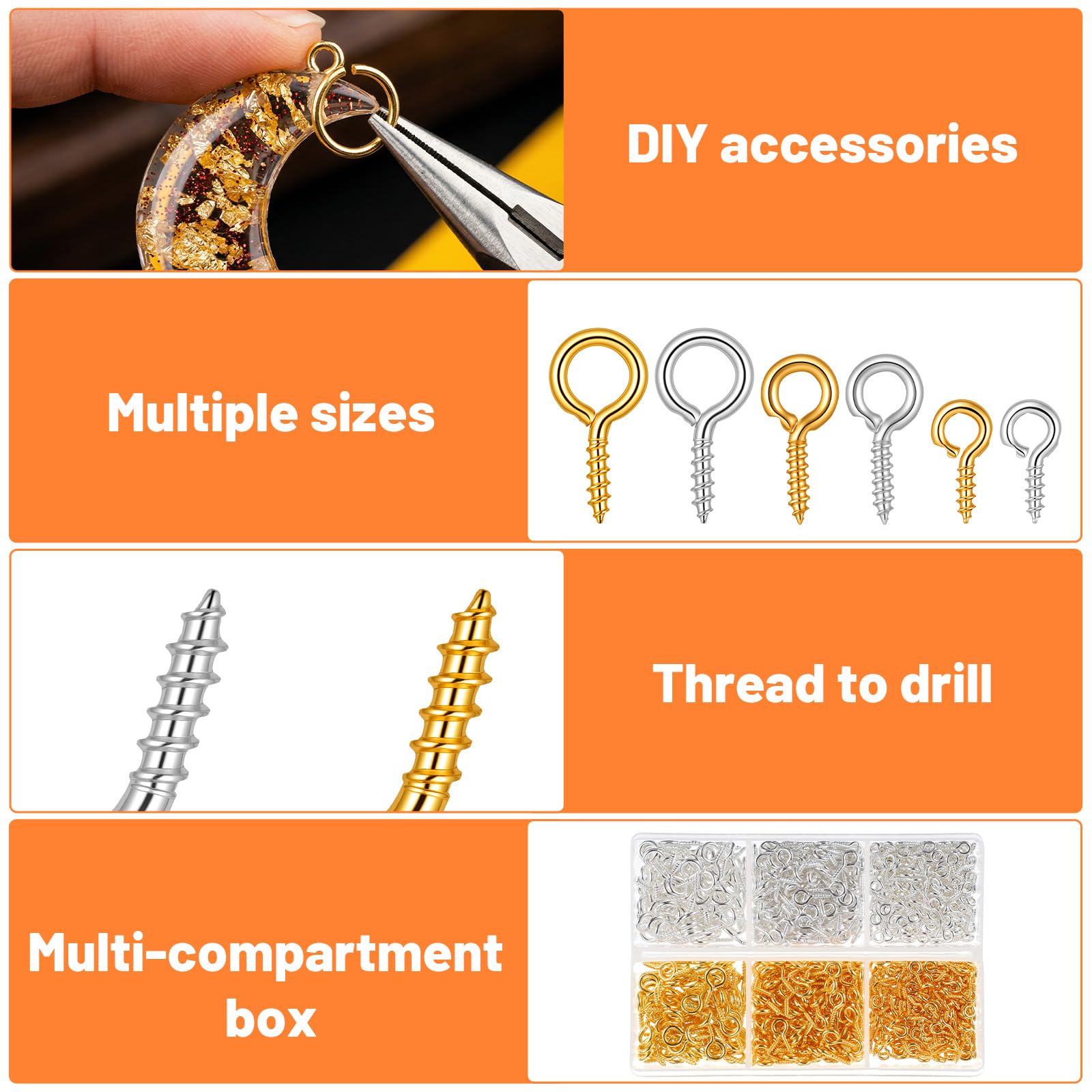 800 viti ad occhiello in acciaio inox, 6 mm, 5 mm, 4 mm, viti ad anello, ganci a vite per artigianato in legno, artigianato, tende, corde