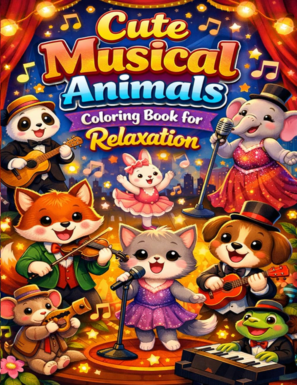 Cute Musical Animals Coloring Book for Relaxation: Adorable Animal Performers • Musical Scenes • Stress-Relieving Coloring Fun