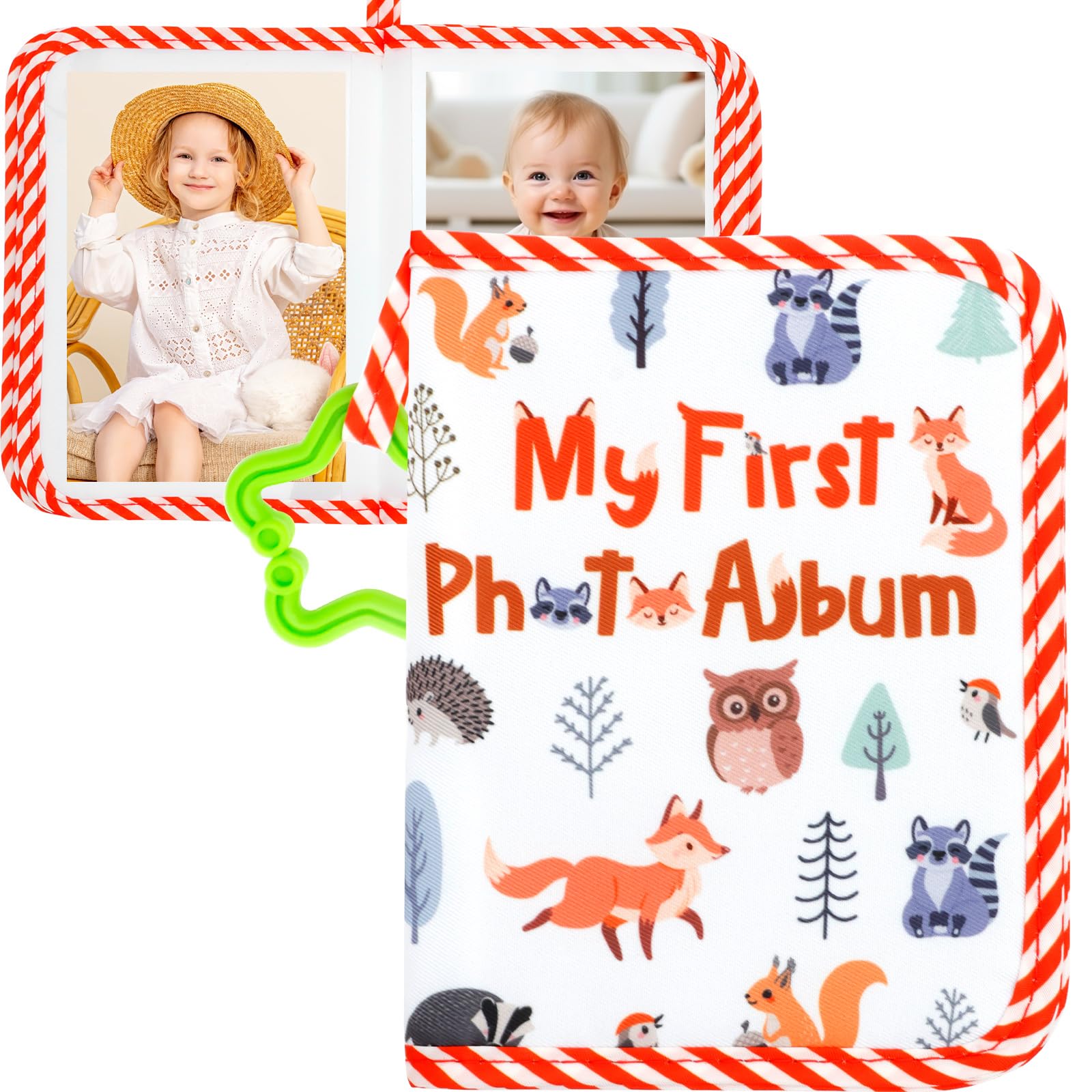 MENIBBLER Soft Cloth Baby Photo Album, Baby Memory Album with Mirror Toddler My First Photo Book, Family Memory Book Present for Kids Newborn Toddlers(Gules)