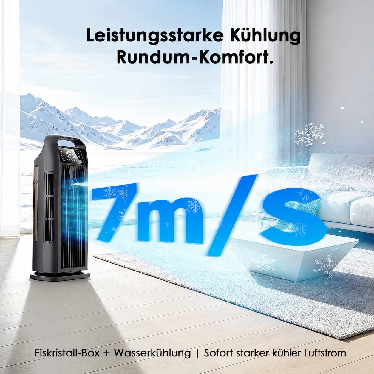Mobile Klimaanlage ohne Abluftschlauch 6-in-1, Luftkühler mit Wasserkühlung & 1200ml Tank, 7m/s Turbo, 120° Oszillation, 1-12H Timer, 36W Leises Mini Klimagerät für Schlafzimmer & Büro, Schwarz Matt