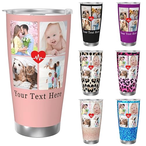 Personalized Tumbler with Face 20oz Custom Stainless Steel Tumblers with Lid Customized Gift for Women Dad Men Teacher Father's Day Graduation