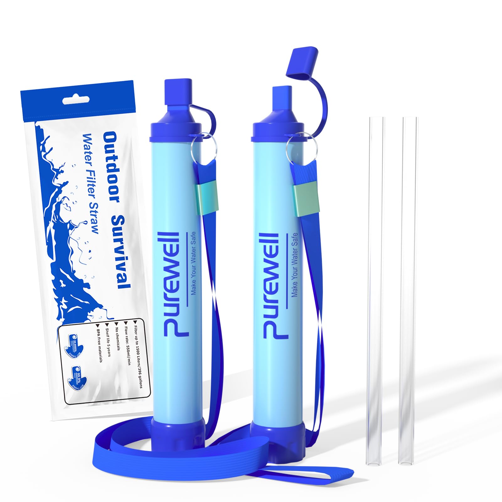 – Outdoor Water Filter – 0.01 μm ultra-fine filter removes 99.99% of bacteria & heavy metals | 1500L filter capacity | Portable drinking water filter with neck strap for survival & outdoor