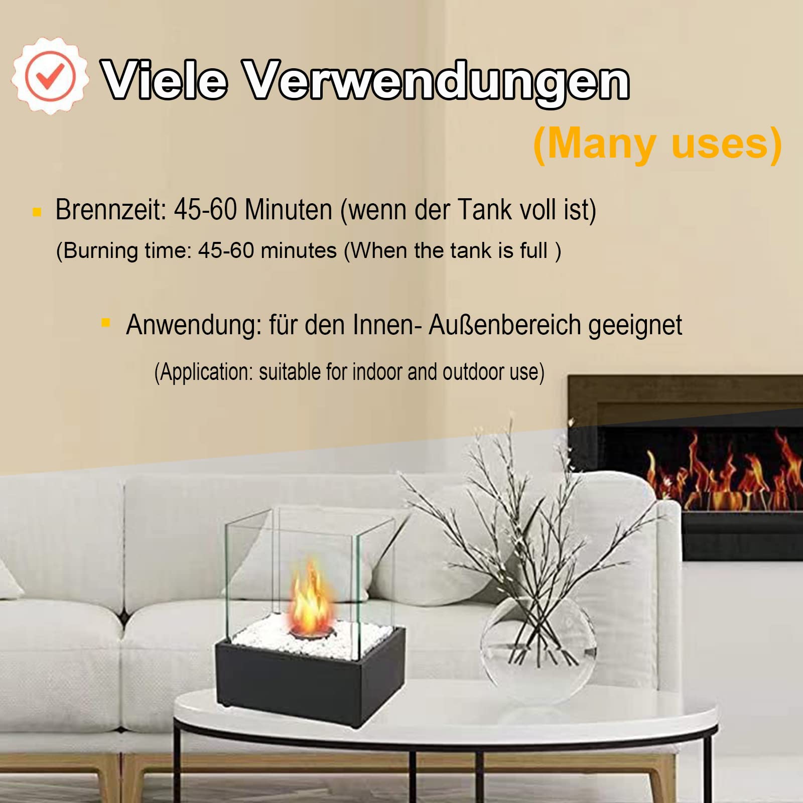 Chimenea De Bioetanol Para Mesa - Fuego Sin Humo Ni Olor, Con Vidrio Protector, Ideal Para Interior Y Exterior
