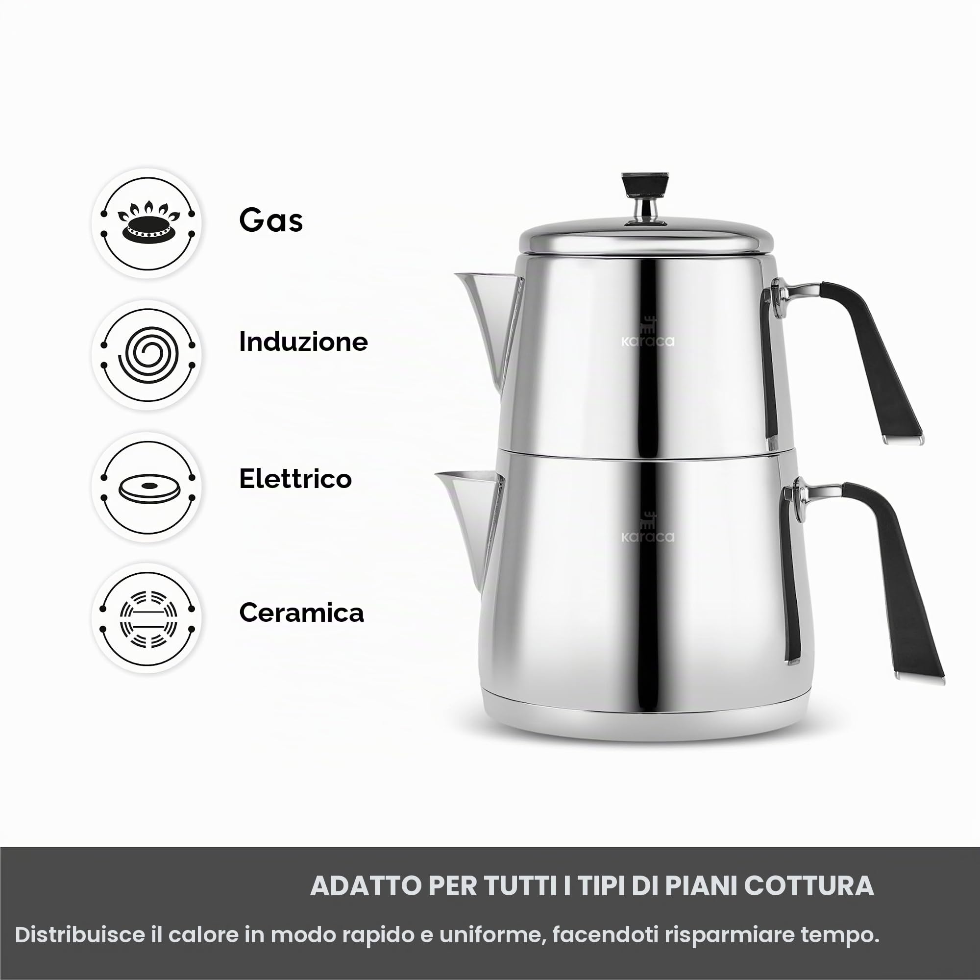 Karaca Set Teiere in Acciaio Inox Fiona 3 Pezzi 0,75 L Beige Adatto a Induzione Lavabile in Lavastoviglie per Famiglia e Ospiti