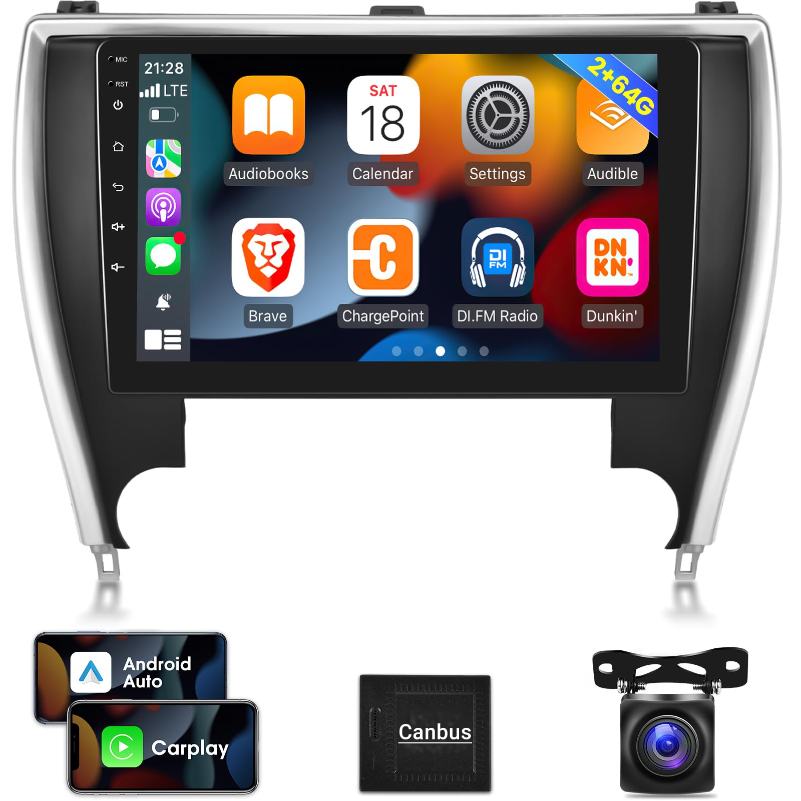 [2G+32G] Car Radio for Toyota Camry 2015 2016 2017, 10.1 inch Android 11 Touch Screen Stereo, Apple Carplay/Android Auto/Mirror Link/1080P/SWC/Bluetooth/WiFi + AHD Backup Camera+MIC-image-23
