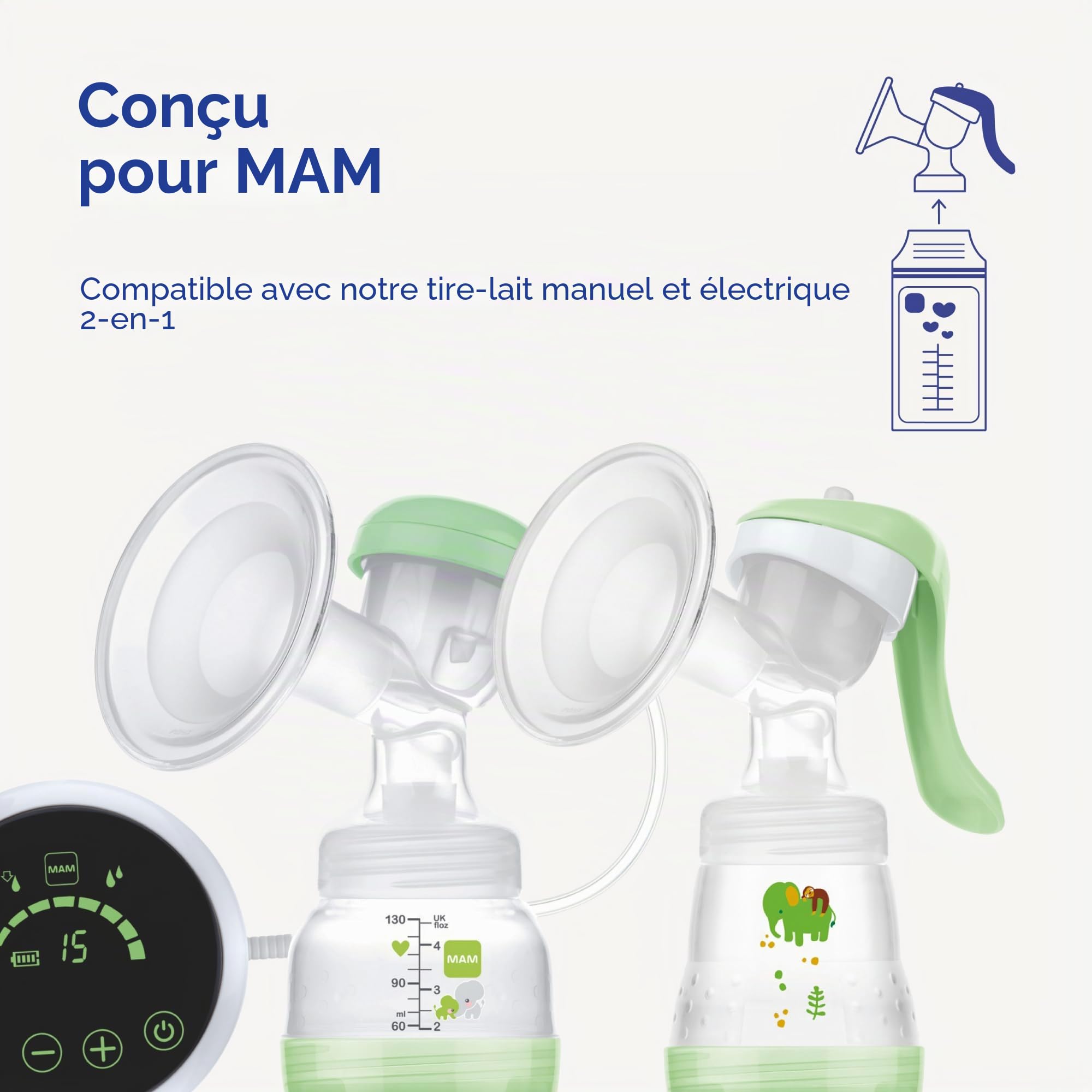 MAM Sacs de stockage de lait | Lot de 100 | Solution de stockage du lait maternel anti-fuite et pré-stérilisée | Design peu encombrant | Facile à verser et à ranger | Essentiels pour bébé pour