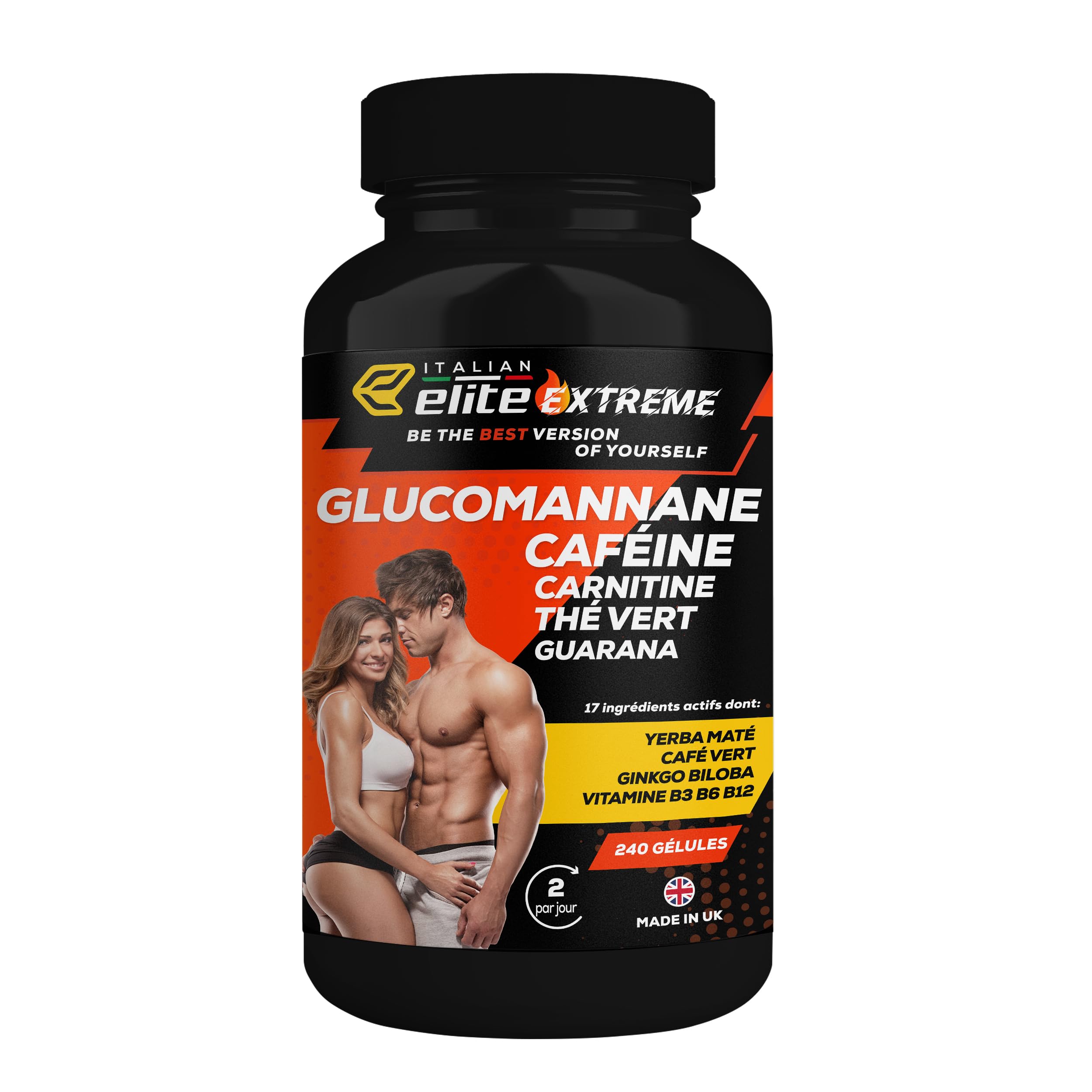 Elite Extreme 240 Gélules | Complément Alimentaire Minceur avec Caféine, Thé Vert, Guarana, Glucomannane, Carnitine, Vinaigre de Cidre, Chrome & Vitamines B | Silhouette & Mode de Vie Actif