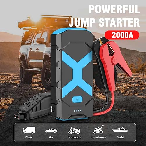 Miniatura 8 de Arrancador de batería de coche de 2000 A, 12 V arrancador de coche portátil para 8.0L de gas y 6.5L diésel, batería de reserva de 20000 mAh con USB