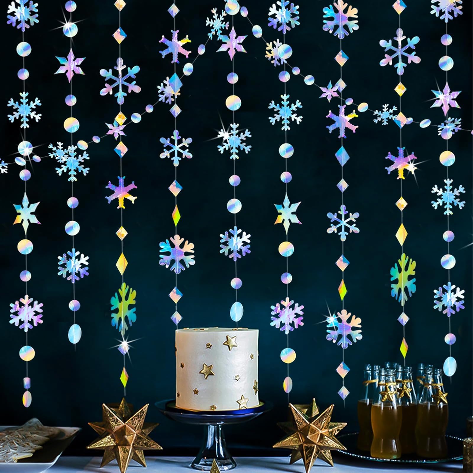 Schneeflocken-Dekoration, schillernde Schneeflocken-Girlande, 10 Stück, schimmernde, holografische Papier-Schneeflocken, Luftschlangen für schillernde Party, Weihnachten, Frozen-Thema, Geburtstag